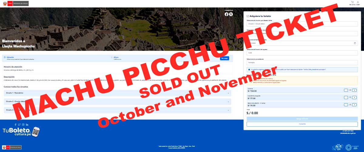 Machu Picchu ticket sold out